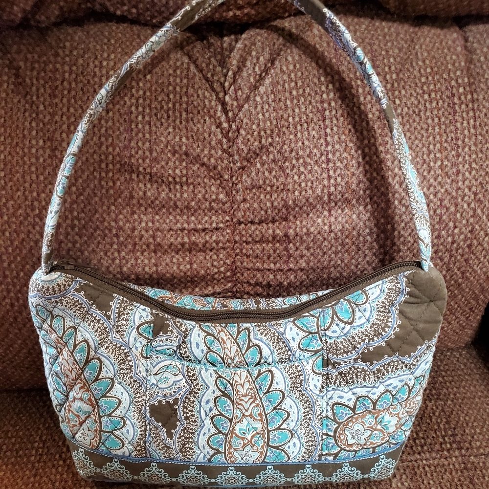 Tanya Lee Small Bag Aqua and Brown 12" X 5" X 3"